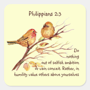 Sticker Carré Écriture Philippiens 2:3 Amour Humilité Oiseaux
