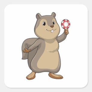 Sticker Carré Écureuil au Poker avec des jetons de Poker