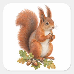 Sticker Carré Écureuil roux pour un journal de nature d'automne