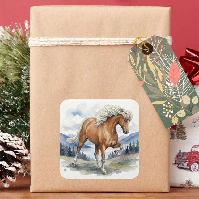 Sticker Carré Edda Silver bay Icelandic Horse in the Mountains S (vacances)