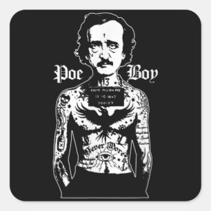 Sticker Carré Edgar Allan Poe Classic Drôle Horreur avec Corbeau