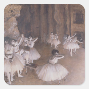 Sticker Carré Edgar Degas Ballet Rehearsal on the Stage, 1874