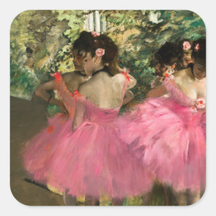 Sticker Carré Edgar Degas - Danseurs en rose