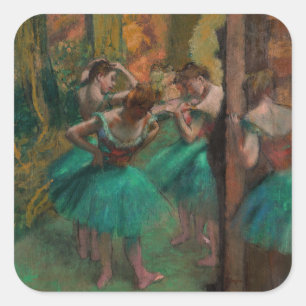 Sticker Carré Edgar Degas - Danseurs, rose et vert