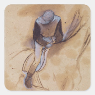 Sticker Carré Edgar Degas   Jockey flexed forward standing