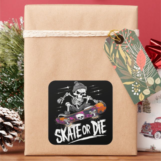 Sticker Carré Edgy Halloween Skeleton équitation Skateboard : Mo (vacances)