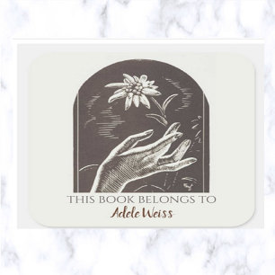 Sticker Carré Editable Vintage Edelweiss Bookplate