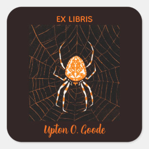 Sticker Carré Editable Vintage Spider dans une plaque Web