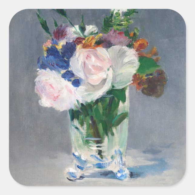 Sticker Carré Edouard Manet - Fleurs dans un Vase de Cristal (Devant)