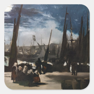 Sticker Carré Edouard Manet - Le Port de Boulogne au clair de lu