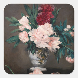 Sticker Carré Edouard Manet - Vase de pivoines sur un petit pied