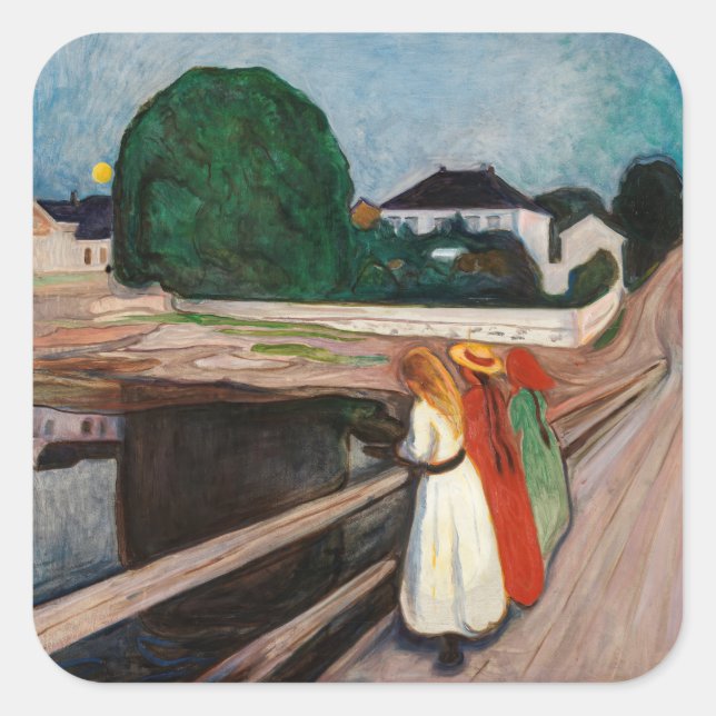 Sticker Carré Edvard Munch - Les filles sur le pont (Devant)