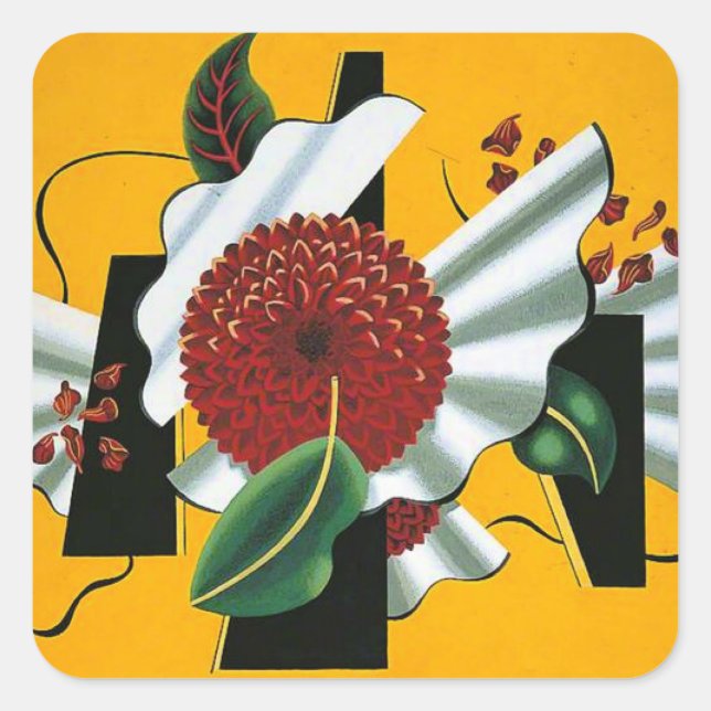 Sticker Carré Edward Wadsworth, Dahlias, célèbre peinture, (Devant)
