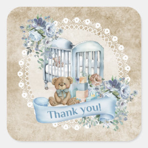 Sticker Carré Eeucalyptus bleu et beige vintage