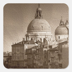Sticker Carré Effet Papier Sepia Venise Grand Canal