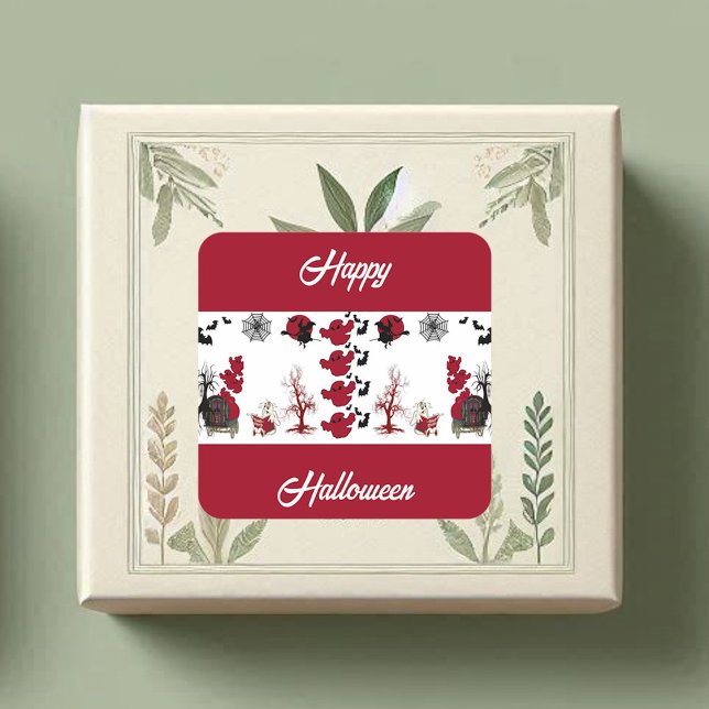 Sticker Carré Éffrayant Effrayant Fun Ghosts chauves-souris arbr (Spooky Scary Fun Ghosts Bats Dead Trees Halloween Square Sticker)