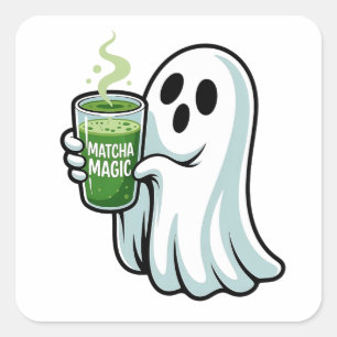 Sticker Carré Éffrayant Halloween Fantôme Boire Matcha Boire