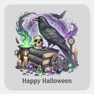 Sticker Carré Éffrayant Halloween oiseau personnalisable