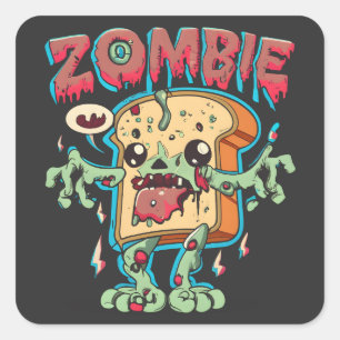 Sticker Carré Éffrayant Halloween Zombie Toast Funny Halloween c