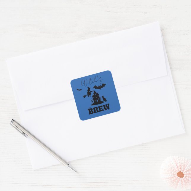 Sticker Carré Éffrayant Hauné Maison & Sorcière Silhouette | (Enveloppe)