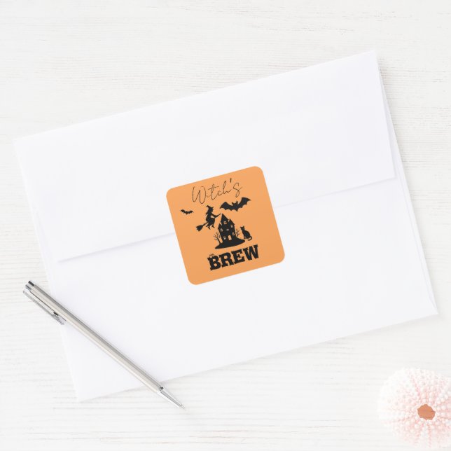 Sticker Carré Éffrayant Hauné Maison & Sorcière Silhouette | (Enveloppe)