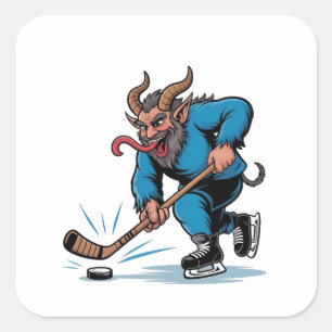 Sticker Carré Éffrayant Krampus Jouer au hockey sur glace Noël