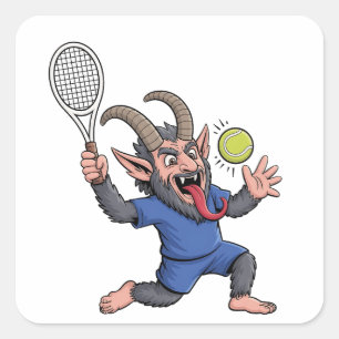 Sticker Carré Éffrayant Krampus Jouer Tennis Noël
