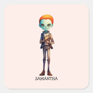 Sticker Carré Éffrayant, mais joli Zombie Kid - Adorable Macabre