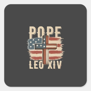Sticker Carré Église chrétienne du pape Léon XIV Drapeau américa