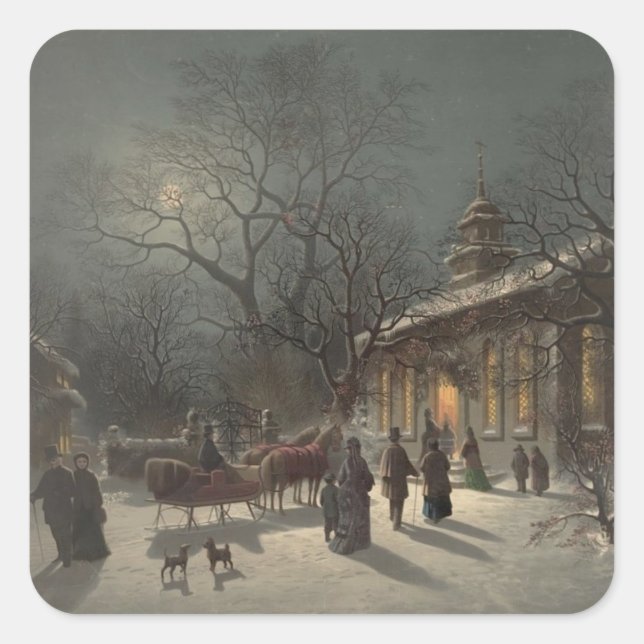 Sticker Carré Église le soir de Noël (Devant)