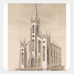 Sticker Carré Église Saint-Nicolas de New York croquis vintage