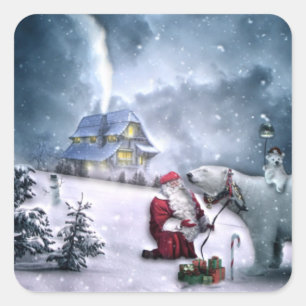 Sticker Carré Église Santa Claus et Polar Bear