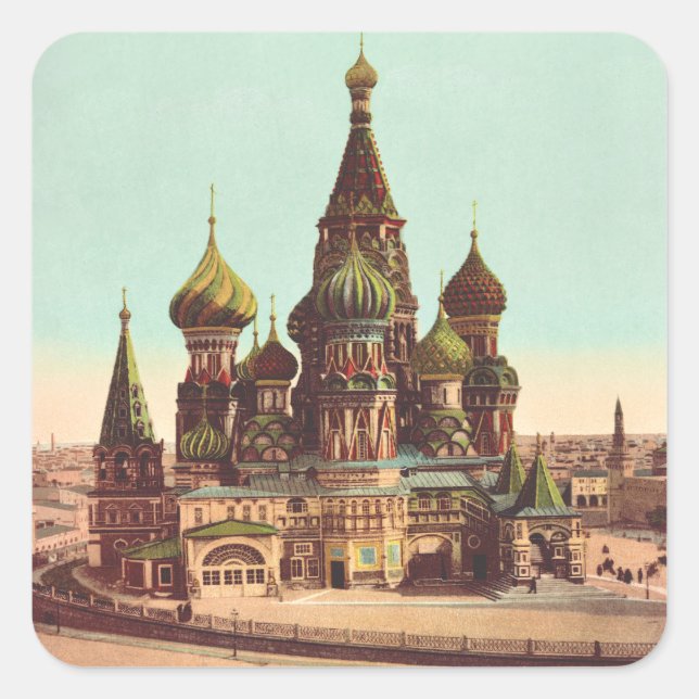 Sticker Carré Église St. Basile, place Rouge Moscou (Devant)
