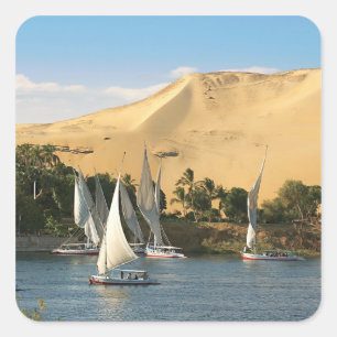Sticker Carré Égypte, Assouan, Nil, voiliers felouques, 2