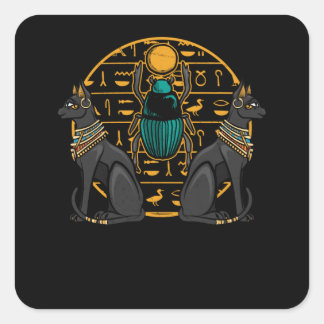 Sticker Carré Égypte Bastet Cat Scarab Histoire de l'Égypte
