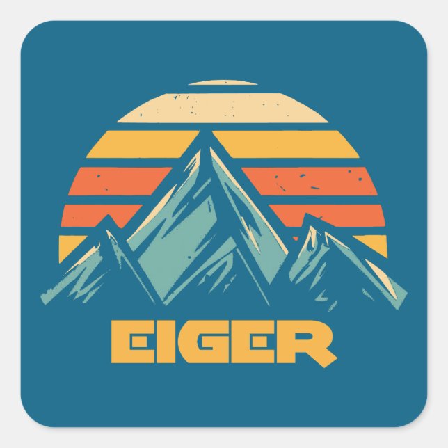 Sticker Carré Eiger Suisse Rétro Turquoise (Devant)