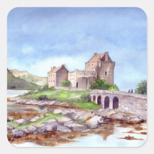 Sticker Carré Eilean Donan Castle Watercolor Painting