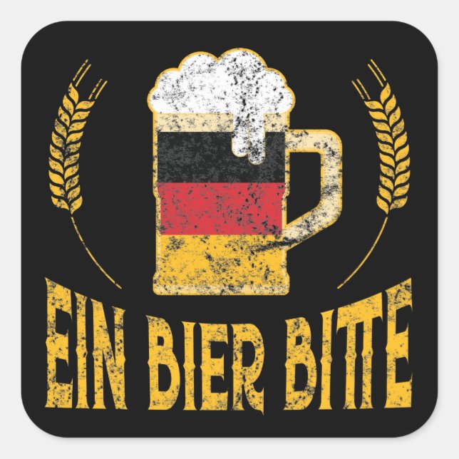 Sticker Carré Ein Bier Bitte Allemand Drapeau Une bière S'il vou (Devant)