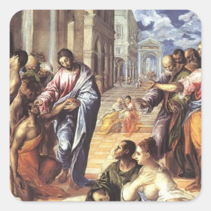 Sticker Carré El Greco- Christ guérir les aveugles