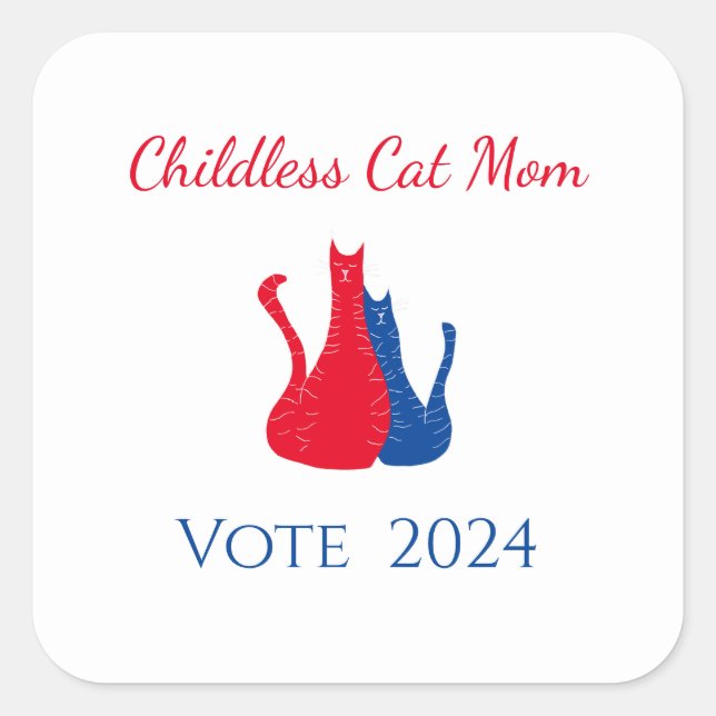 Sticker Carré Élection 2024 Enfants Chat Maman Rouge Blanc Bleu (Devant)
