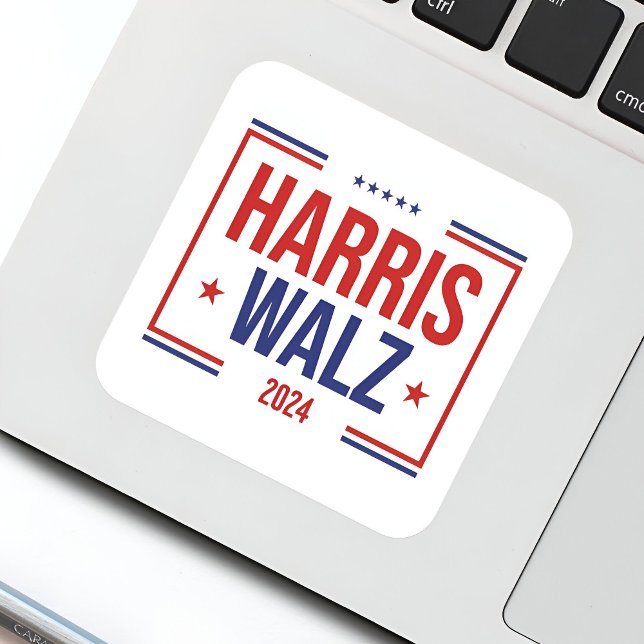 Sticker Carré Élection de la campagne Harris Walz (Harris Walz Campaign Election Square Sticker on a Laptop
)
