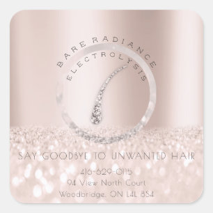 Sticker Carré Électrolyse Élimination des cheveux Adresse Rose G