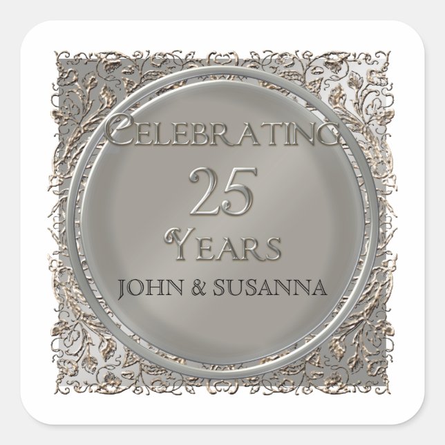 Sticker Carré Elégance Cravate noire, Anniversaire Mariage argen (Devant)