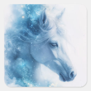 Sticker Carré Élégance étoilée d'un cheval blanc
