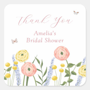 Sticker Carré Élégance Florale Romantique pour une Baby Shower d