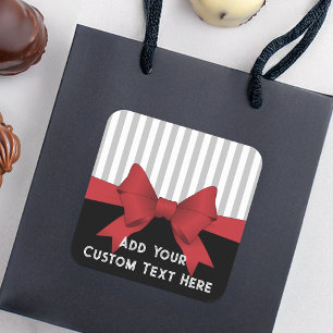 Sticker Carré Élégance noire avec ruban rouge et bande