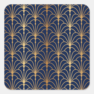 Sticker Carré Elégance orientale : Motif de ventilateur d'or
