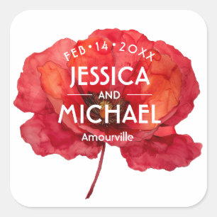 Sticker Carré Élégance pétale écarlate