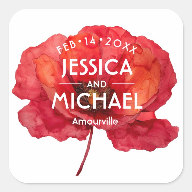 Sticker Carré Élégance pétale écarlate (Devant)