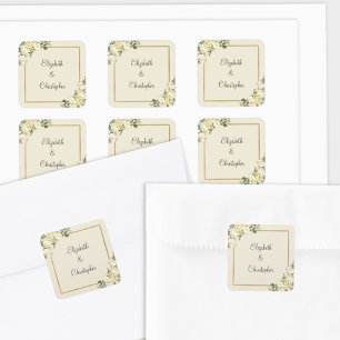 Sticker Carré Élégance Romantique Fleurs de Mariage Vert Feuilla